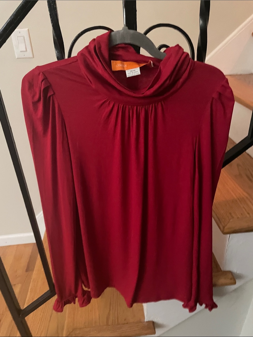 Cynthia Steffe Burgundy Long-Sleeve Draped Cowl Top